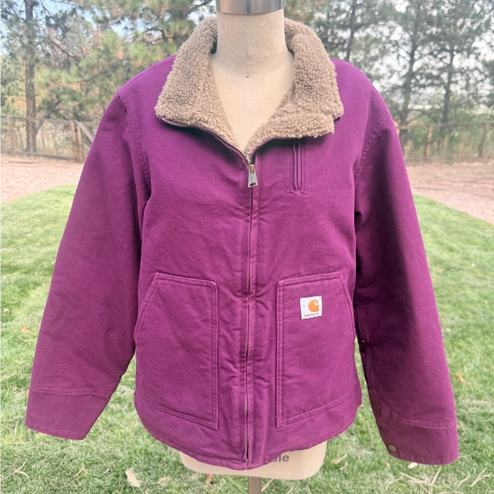 Carhartt Purple Utility Jacket with Tan Sherpa Collar